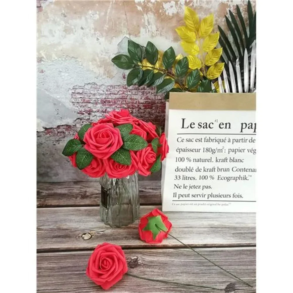 Artificial Flowers 50PCS Real Looking Coral Fake Roses with Stem